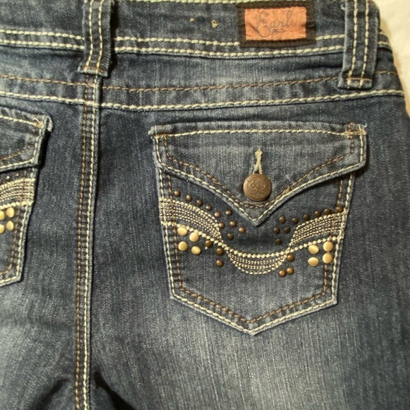 Earl Jean Shorts womens 10 Blue Stretch Denim Dark Wash Heavy Stitching Studded - Picture 9 of 9